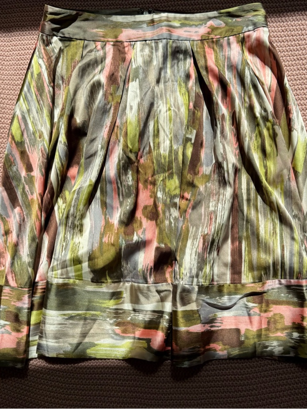 Calvin Klein Olive Green & Pink Pleated A-Line Skirt